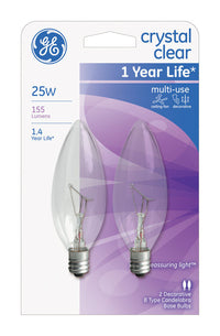 GE 25 watts B10 Incandescent Bulb 155 lumens Soft White Decorative 2 pk