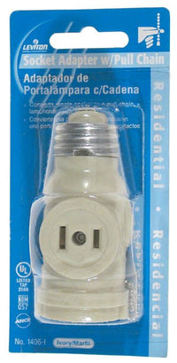 Leviton C23-01406-00I Ivory 2 Outlet Lamp Socket & Pull Chain