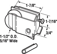 Prime-Line Roller Assembly 1-1/2" 1-7/16" H X 3/4"W Adj Stl