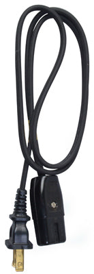 Miniature Plug Appliance Cord, 18/2 HPN, Black, 3-Ft.