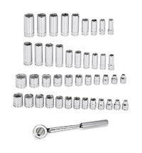 SK Professional Tools 3/8 in. drive Metric and SAE 6 Point Socket and Ratchet Set 44 pc