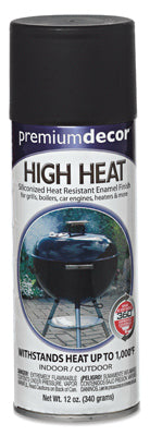 Premium Decor High-Heat Spray Paint, Flat Black, 12-oz.