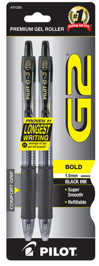 Pilot 31250 Black G2 Retractable Gel Ink Rolling Ball Pen (Pack of 6)