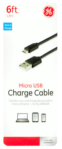 GE Jasco 34465 6' Black Micro USB 2.0 Charge Cable