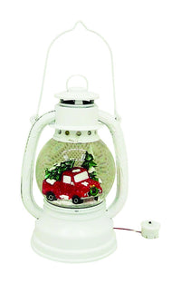 Celebrations White Globe Lantern w/Truck/ Trees Christmas Decor