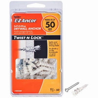 Drywall Anchors, Self-Drilling, Plastic, #50, 50-Pk.