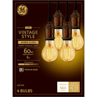 GE Lighting Vintage Style A19 E26 (Medium) LED Bulb Warm Candle Light 60 Watt Equivalence 4 pk