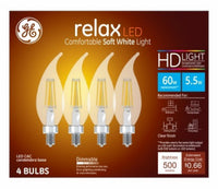 GE Relax CAC E12 (Candelabra) LED Bulb Soft White 60 W 4 pk