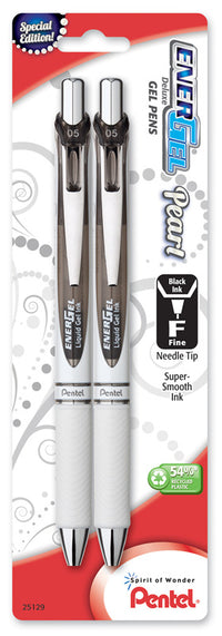 Pentel Bln75Wbp2A Fine Black Ink Energel® Deluxe Gel Pearl Pens 2 Pack