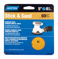 Norton Stick & Sand 5 in. Aluminum Oxide Adhesive A290 Sanding Disc 60 Grit Coarse 4 pk