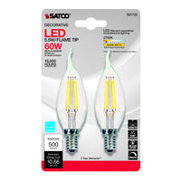 Satco . CA10 E12 (Candelabra) LED Bulb Warm White 60 W 2 pk