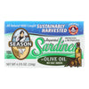 Season Brand Sardines - Skinless and Boneless - in Olive Oil - No Salt Added - 4.375 oz - case of 12