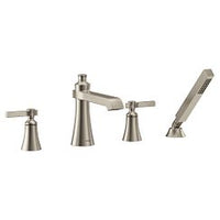 Brushed nickel two-handle high arc roman tub faucet