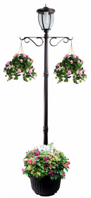 Solar Lamp Post & Planter, 1 Light, Bronze, 7-Ft.