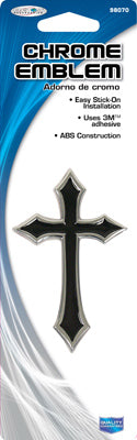 Car Emblem, Cross, Chrome/Black, Self-Adhesive (Pack of 4)