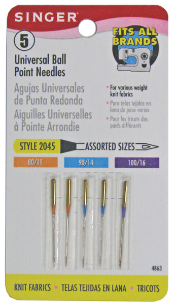 SINGER 4863 Universal Ball Point Machine Needles, Assorted Sizes, 5-Count