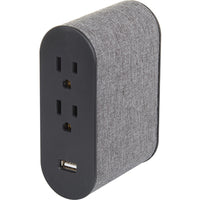 Wall Tap Surge Protector, 4 Outlets, 2 USB, Gray Fabric Cover