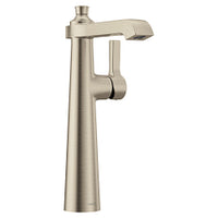 Brushed nickel one-handle high arc bathroom faucet