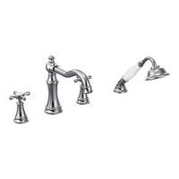 Chrome two-handle diverter roman tub faucet includes hand shower