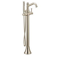 Polished nickel one-handle tub filler includes hand shower