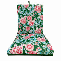 Patio Premiere Seating Cushion, Green Floral Reverses to Solid, 44 x 21 x 4-In. (Pack of 8)