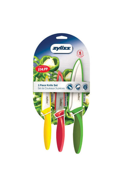 Zyliss 3pc Stainless Steel Knife Set Yellow/Red/Green