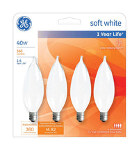 GE 40 watts CA10 Decorative Incandescent Bulb E12 (Candelabra) Soft White 4 pk (Pack of 4)