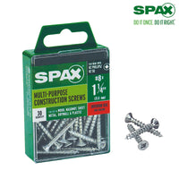 SPAX No. 8 x 1-1/4 in. L Phillips/Square Flat Head Zinc-Plated Steel Multi-Purpose Screw 30 each