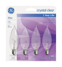 GE 25 watts CA10 Decorative Incandescent Bulb E12 (Candelabra) Soft White 4 pk