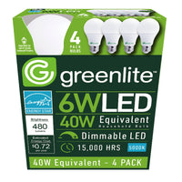 Greenlite A19 E26 (Medium) LED Bulb Daylight 40 W 4 pk