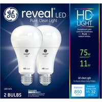 GE Lighting Reveal A21 E26 (Medium) LED Bulb Pure Clean Light 75 Watt Equivalence 2 pk