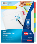 Avery 16751 8-1/2 X 11 Multicolor Movable Tab Dividers 8 Count