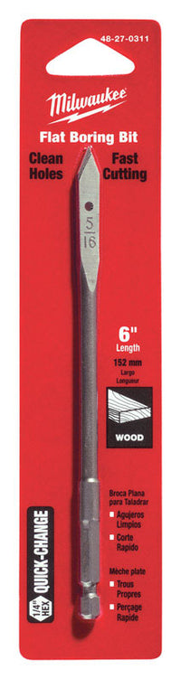 Milwaukee  5/16 in. Dia. x 6 in. L Flat Boring  Auger Bit  Carbon Steel  1 pc.