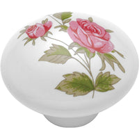 Hickory Hardware P602-PR 1-3/8" Round Porcelain White/Pink Rose English Cozy Cabinet Knob