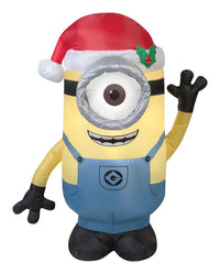 Gemmy  Minions  White  Stuart with Santa Hat  Inflatable