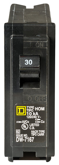 Square D Hom130cp 30a 1p 120v Standard Miniature Circuit Breaker Plug-In Mount