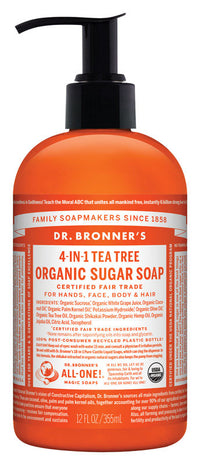 Dr. Bronner's 4-in-1 Organic Tea Tree Scent Sugar Soap 12 oz (Pack of 12).