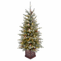 Feel Real Artificial Pre-Lit Christmas Entrance Tree, Snowy Morgan Spruce, 400 Dual LED Lights, 4-Ft.