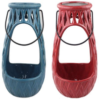 OutDoozie Assorted Colors Ceramic Lattice Hanging Solar Lantern 12 H x 6.5 W in.