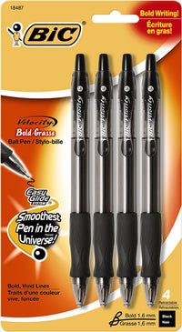 Bic VLGBP41-BLK Black Velocity Bold Ball Pen 4 Count (Pack of 6)