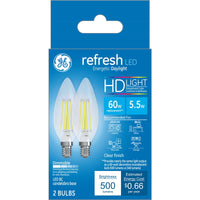 GE Lighting Refresh BC E12 (Candelabra) LED Bulb Daylight 60 Watt Equivalence 2 pk