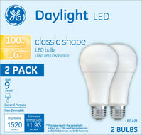 GE A21 E26 (Medium) LED Bulb Daylight 100 W 2 pk