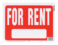 Hy-Ko English For Rent Sign Plastic 9 in. H x 12 in. W (Pack of 10)