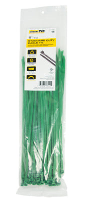 Standard Duty Cable Tie, Green, 11-In., 100-Pk.