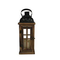 Meadow Creek 12 in. Metal/Wood Decorative Lantern Black/Brown