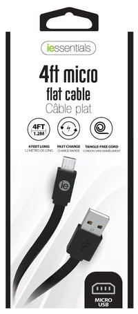 I Essentials IEN-FC4M-BK 4' Black Micro Flat Cable