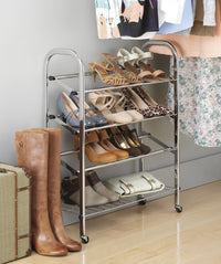 Whitmor 31.13 in. H X 24.75 in. W X 9.38 in. L Chrome Rolling Shoe Rack