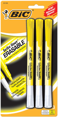 Bic BLERP31-A-YEL Briteliner Eraseable Yellow Highlighter 3 Count (Pack of 6)