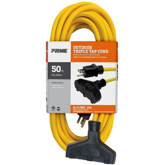 Prime Outdoor 50 ft. L Yellow Extension Cord 12/3 SJTW