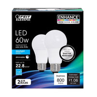 Feit Electric Enhance A19 E26 (Medium) LED Bulb Daylight 60 Watt Equivalence 2 pk